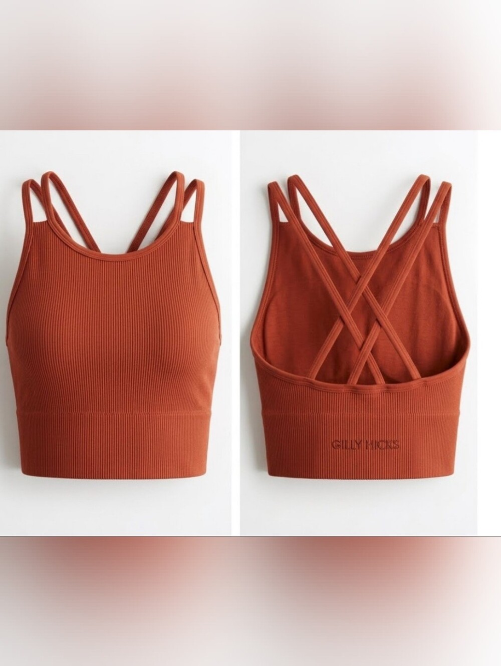 GILLY HICKS Rust Ribbed Tank Crop Top - Women's Sleeveless Knit Sz S